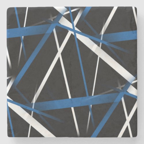 Seamless Abstract  Blue and White Lines On Black B Stone Coaster