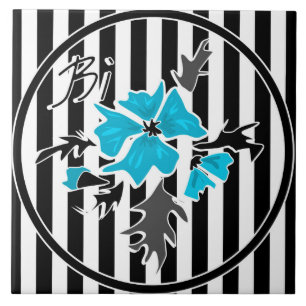 Seamless abstract blue flowers floral white black ceramic tile