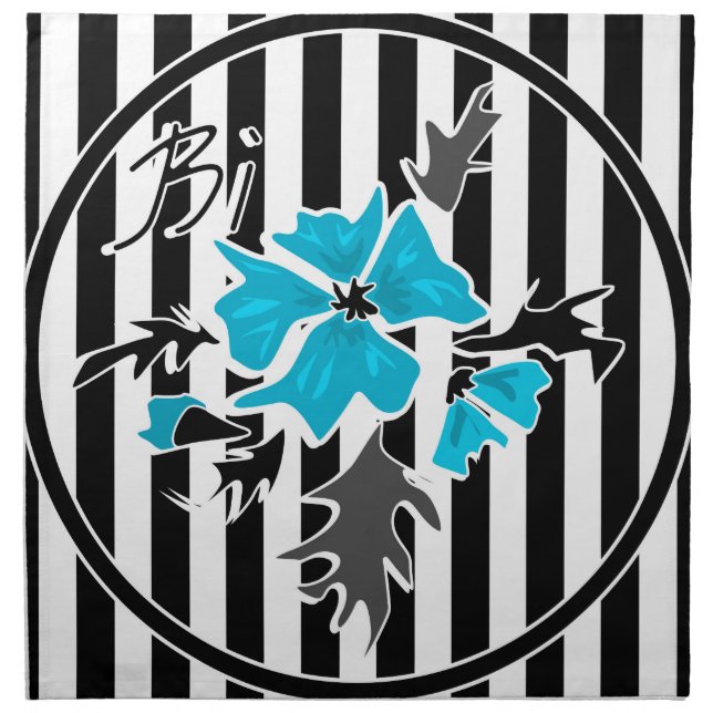 Seamless abstract blue flowers floral white black cloth napkin (Front)