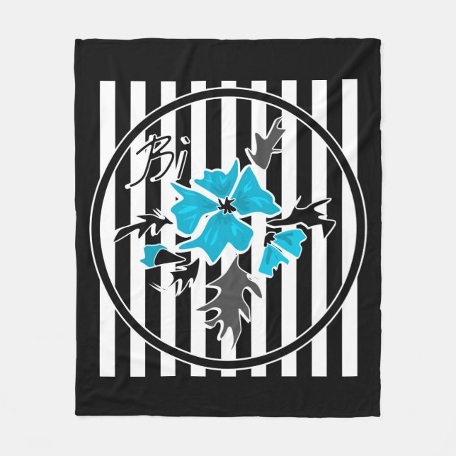 Seamless abstract blue flowers floral white black fleece blanket (Front)