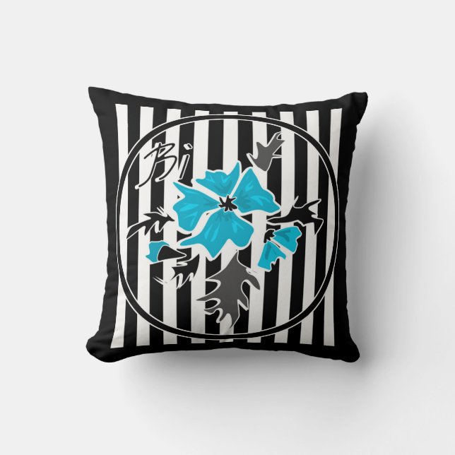 Seamless abstract blue flowers floral white black throw pillow (Front)