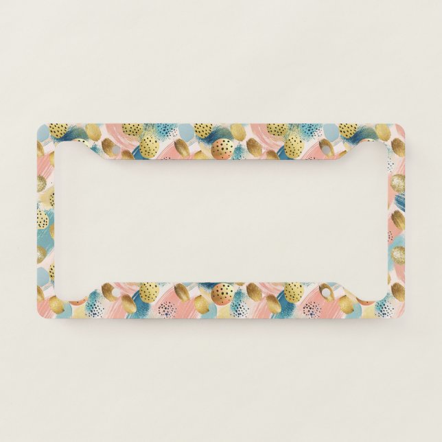 Seamless Abstract Brushstroke & Gold Shape Pattern License Plate Frame (Front)