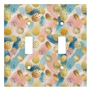 Seamless Abstract Brushstroke & Gold Shape Pattern Light Switch Cover