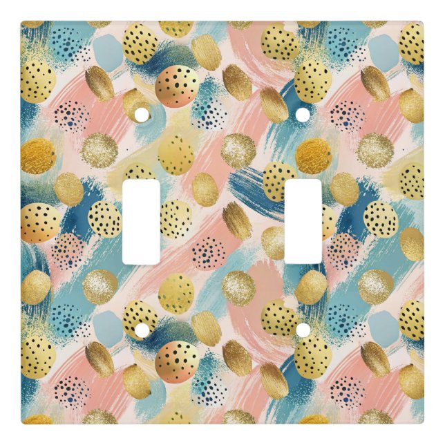 Seamless Abstract Brushstroke & Gold Shape Pattern Light Switch Cover (Front)