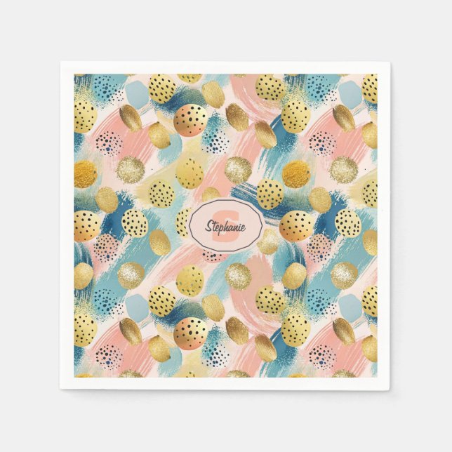 Seamless Abstract Brushstroke & Gold Shape Pattern Napkins (Front)