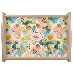 Seamless Abstract Brushstroke & Gold Shape Pattern Serving Tray