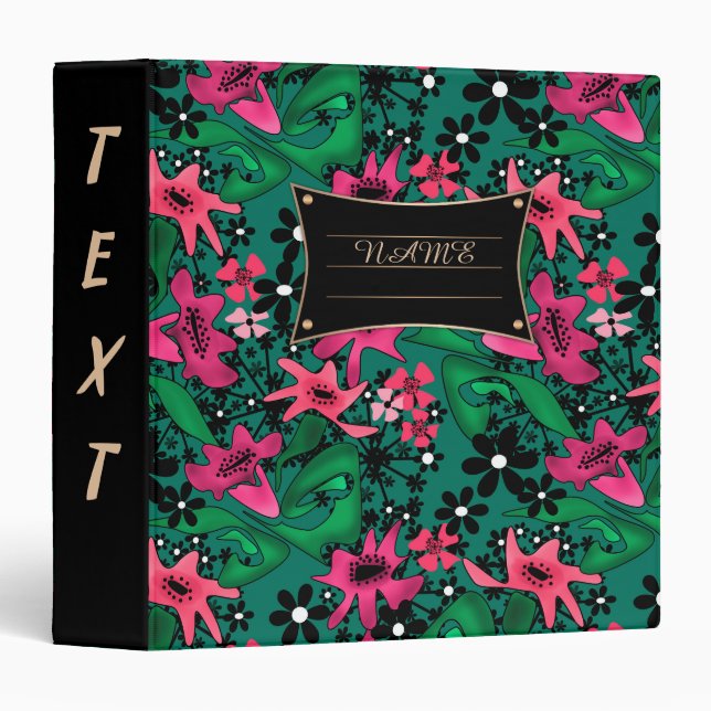 Seamless abstract cartoon cute flowers floral gree 3 ring binder (Front/Spine)