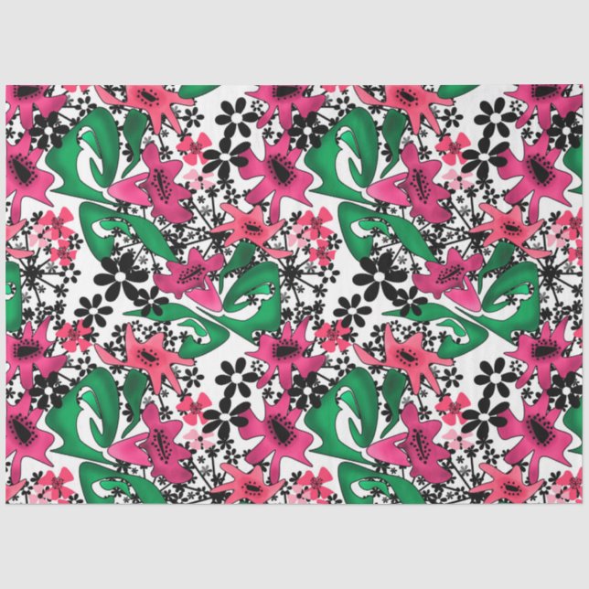 Seamless abstract cartoon cute flowers floral leav tissue paper (Front)
