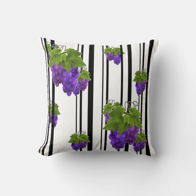 Seamless abstract cartoon grape fruit striped line throw pillow (Front)