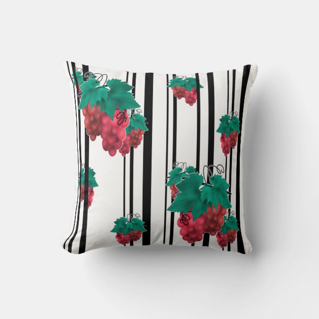 Seamless abstract cartoon grape fruit striped line throw pillow (Front)