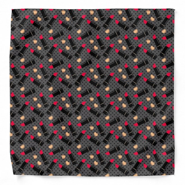 Seamless abstract cartoon red lipstick gray polka bandana (Front)
