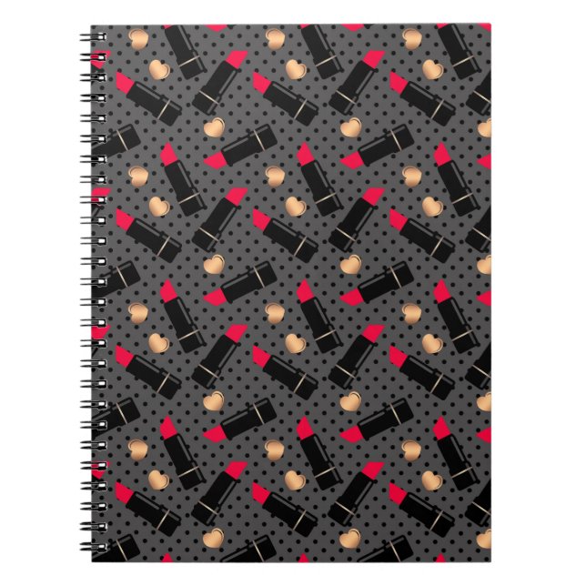 Seamless abstract cartoon red lipstick gray polka notebook (Front)