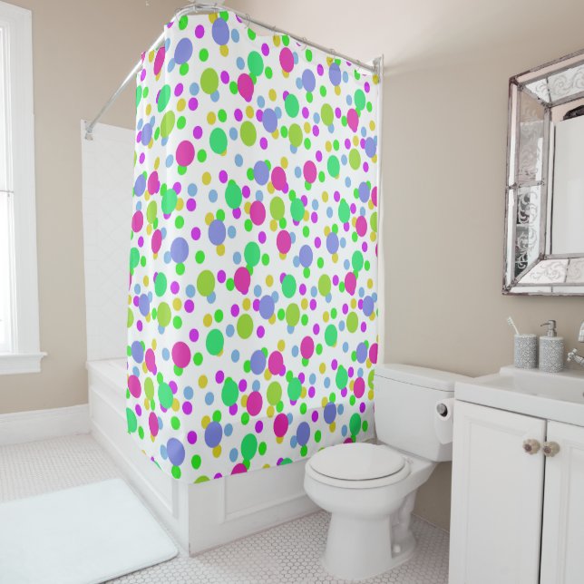 Seamless abstract circles fun confetti dots bright shower curtain (In Situ)