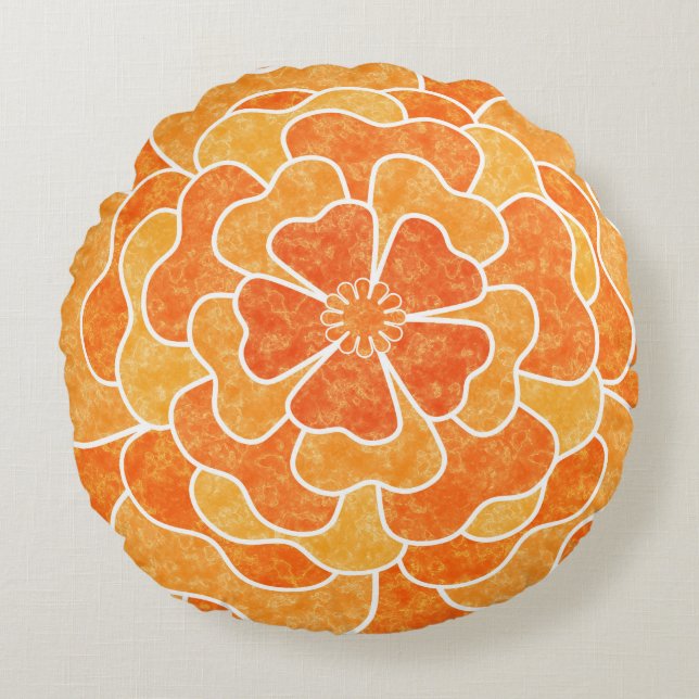 Seamless abstract floral flowers white orange colo round pillow (Front)