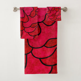 Seamless abstract floral flowers white red color s bath towel set