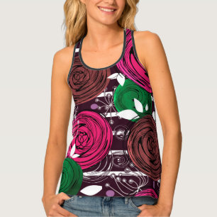Seamless abstract flowers modern striped colorful tank top