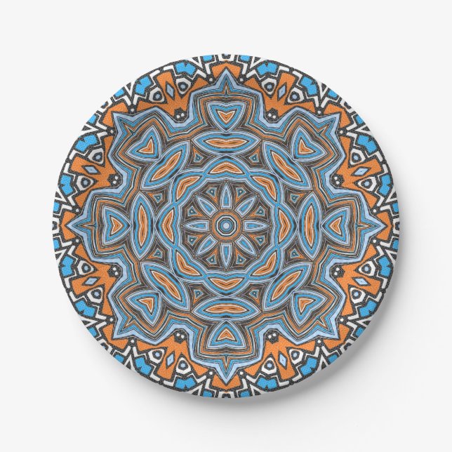 Seamless abstract geometrical round circle mandala paper plates (Front)