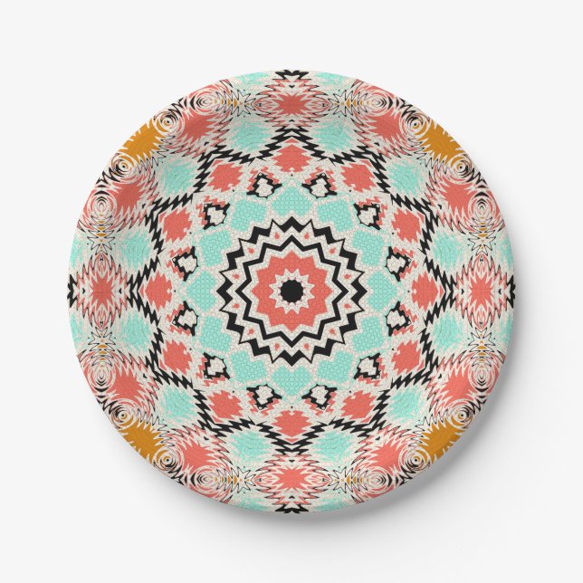 Seamless abstract geometrical round circle mandala paper plates (Front)