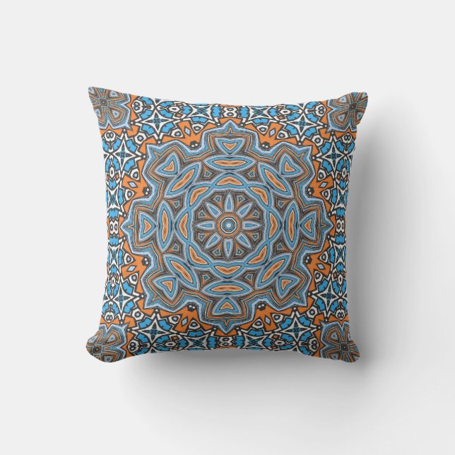 Seamless abstract geometrical round circle mandala throw pillow (Front)