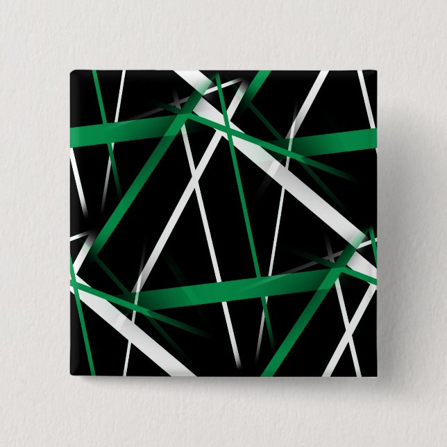 Seamless Abstract Green and White Lines On Black Button (Front)