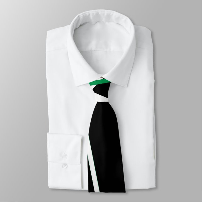 Seamless Abstract Green and White Lines On Black Neck Tie (Tied)