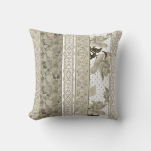 Seamless abstract lace retro vintage beige roses f throw pillow