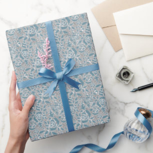 Seamless abstract lace romantic retro vintage blue wrapping paper