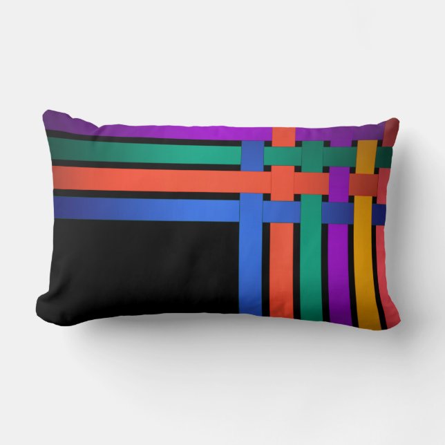 Seamless abstract lines striped silk satin ribbons lumbar pillow (Front)