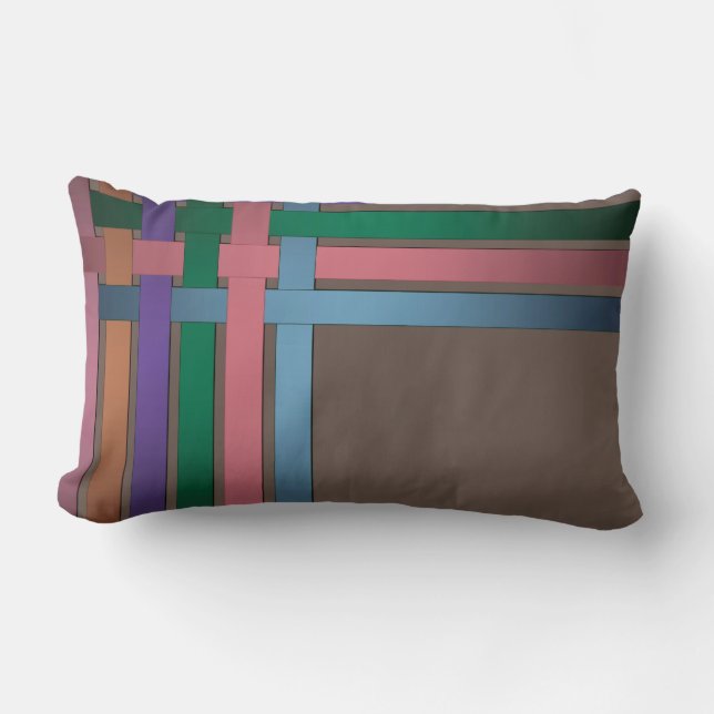 Seamless abstract lines striped silk satin ribbons lumbar pillow (Front)