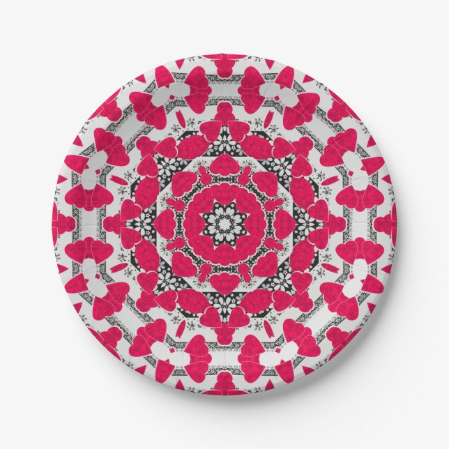 Seamless abstract mandala hearts bright round orna paper plates (Front)