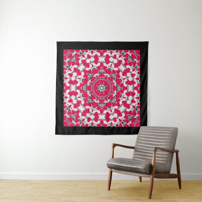 Seamless abstract mandala hearts bright round orna tapestry (In Situ (Horizontal))