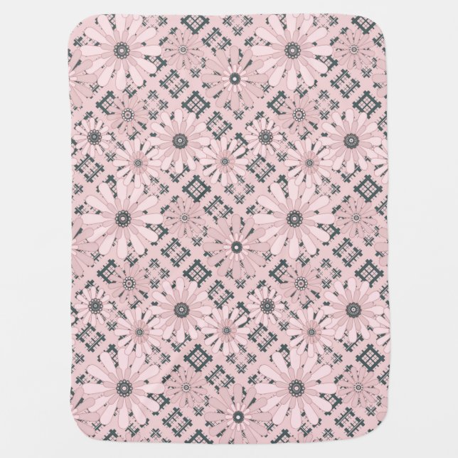 Seamless abstract modern checkered plaid floral  baby blanket (Front)