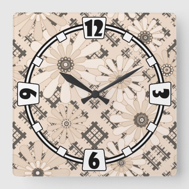 Seamless abstract modern checkered plaid floral be square wall clock (Front)