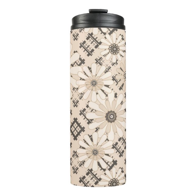 Seamless abstract modern checkered plaid floral be thermal tumbler (Front)