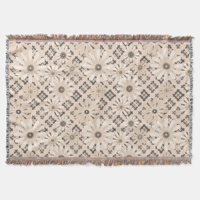 Seamless abstract modern checkered plaid floral be throw blanket (Front)