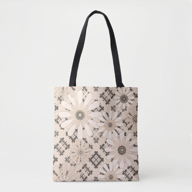 Seamless abstract modern checkered plaid floral be tote bag (Front)