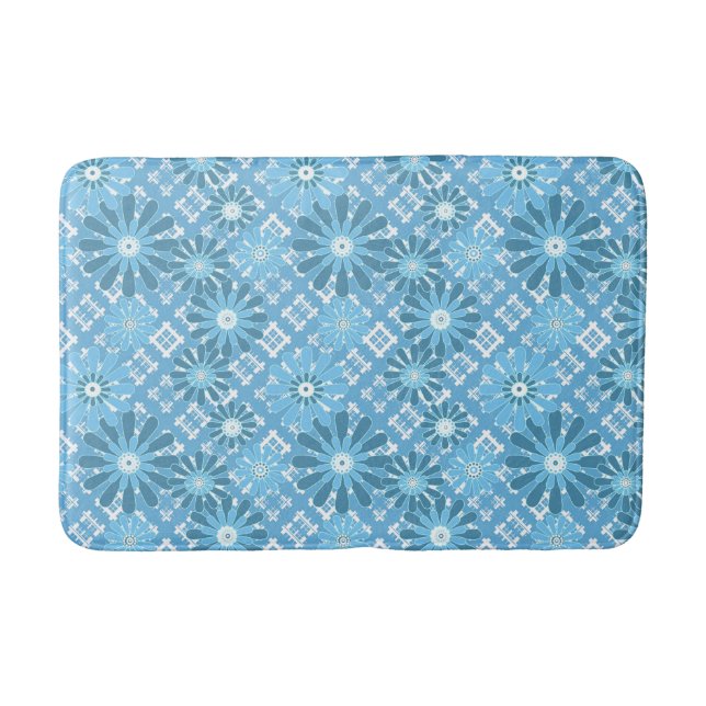 Seamless abstract modern checkered plaid floral bl bath mat (Front)