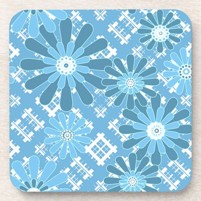 Seamless abstract modern checkered plaid floral bl beverage coaster (Front)