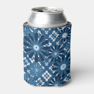 Seamless abstract modern checkered plaid floral bl can cooler