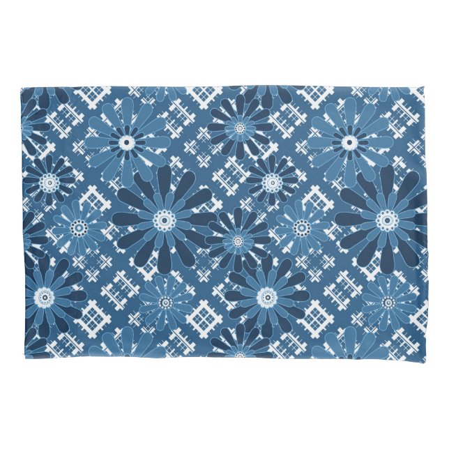 Seamless abstract modern checkered plaid floral bl pillow case (Front)