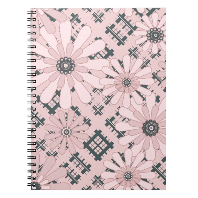 Seamless abstract modern checkered plaid floral  notebook (Front)