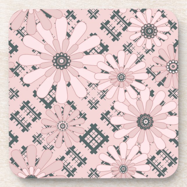 Seamless abstract modern checkered plaid floral pi beverage coaster (Front)