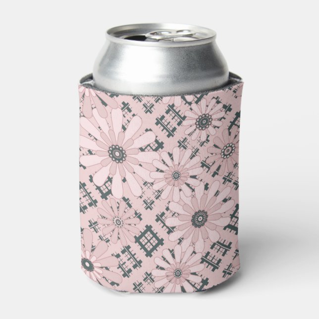 Seamless abstract modern checkered plaid floral pi can cooler (Can Front)