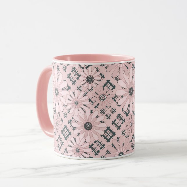Seamless abstract modern checkered plaid floral pi mug (Front Left)