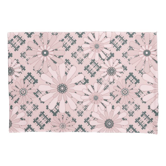 Seamless abstract modern checkered plaid floral pi pillow case (Front)