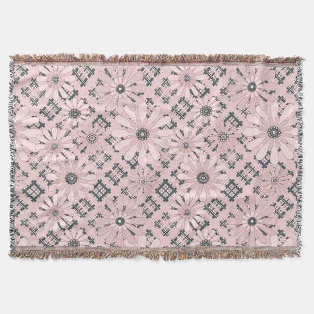 Seamless abstract modern checkered plaid floral pi throw blanket (Front)