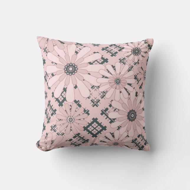 Seamless abstract modern checkered plaid floral pi throw pillow (Front)