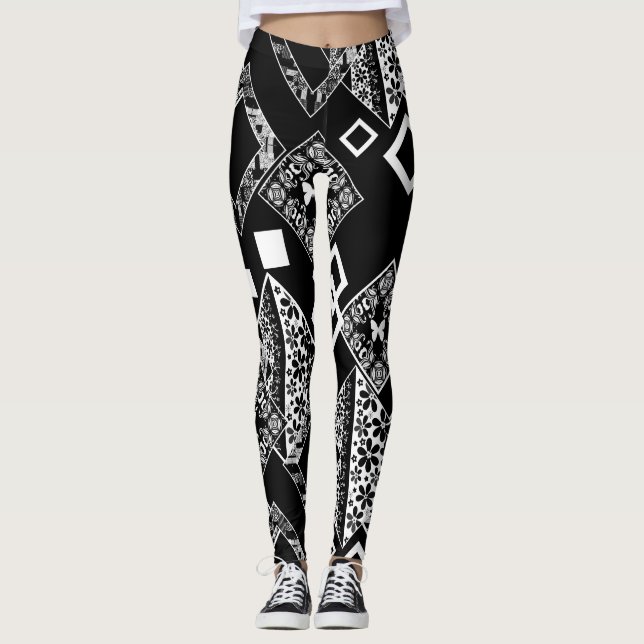 Seamless abstract modern ornamental decor pattern leggings (Front)