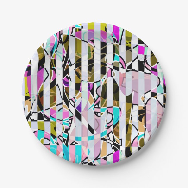 Seamless abstract modern striped pattern bright co paper plates (Front)