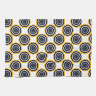 Seamless Abstract Navy Blue, Gray,Yellow Circles Kitchen Towel